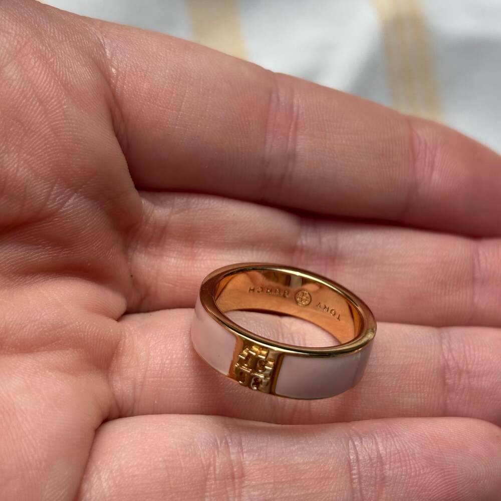 Tory Burch Kira Enamel Ring (Pink & Gold, Size 7)